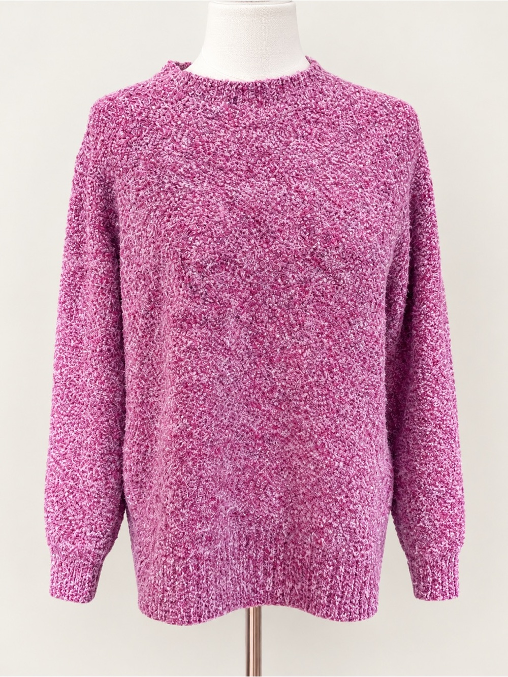 LOFT Women’s Small Pink Purple Marled Fuzzy Crew Neck Sweater Wool Blend